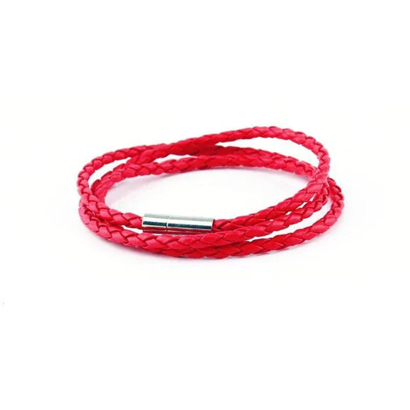 1Pc New Fashion Men Women Three Laps Pu Leather Bracelet Wristband Bangle Punk - Red
