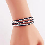 1Pc New Fashion Men Women Three Laps Pu Leather Bracelet Wristband Bangle Punk - White - Top-Down View