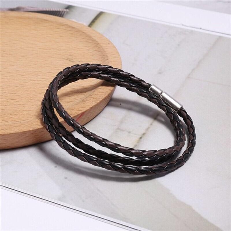 1Pc New Fashion Men Women Three Laps Pu Leather Bracelet Wristband Bangle Punk - White