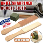 Dual Sided Leather Strop Knife Sharpening Paddle with Green Polishing Compound