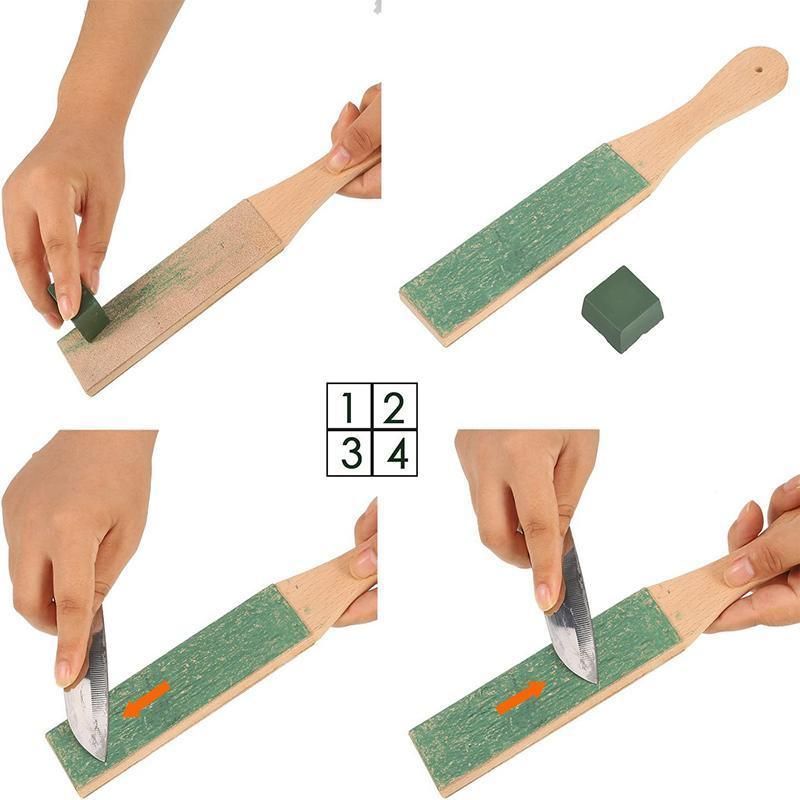 Dual Sided Leather Strop Knife Sharpening Paddle with Green Polishing Compound