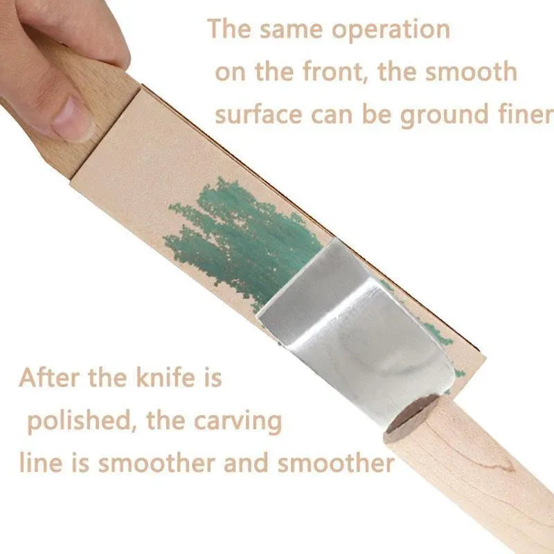 Dual Sided Leather Strop Knife Sharpening Paddle with Green Polishing Compound