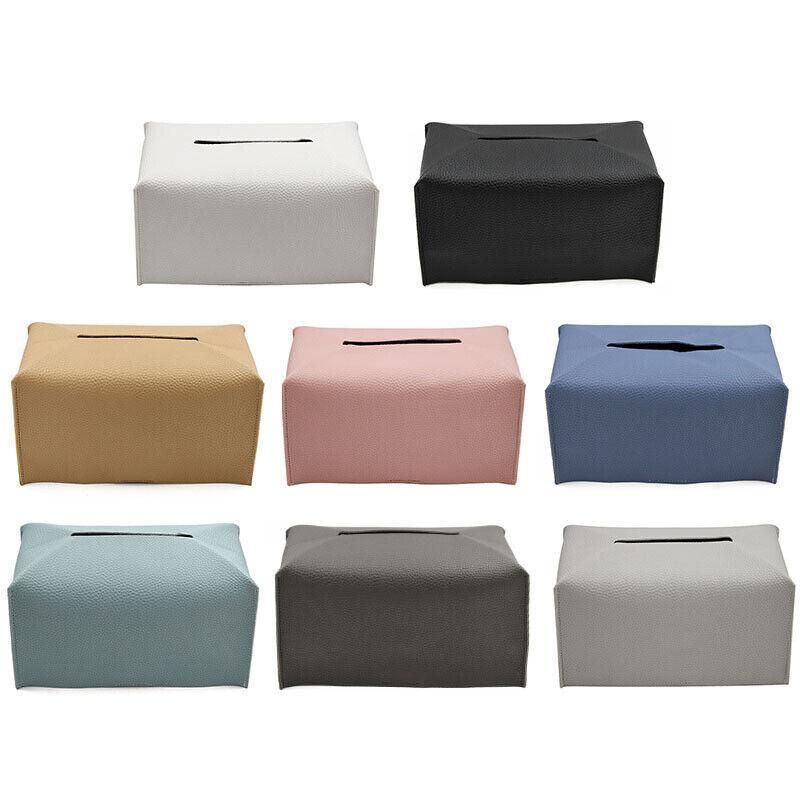 Large Size Tissue Box Dispenser Paper Holder Napkin Case Pu Leather Cover - Black