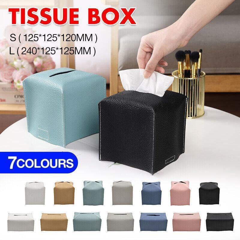 Large Size Tissue Box Dispenser Paper Holder Napkin Case Pu Leather Cover - Blue