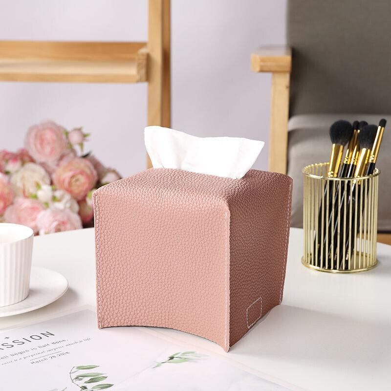 Large Size Tissue Box Dispenser Paper Holder Napkin Case Pu Leather Cover - Pink