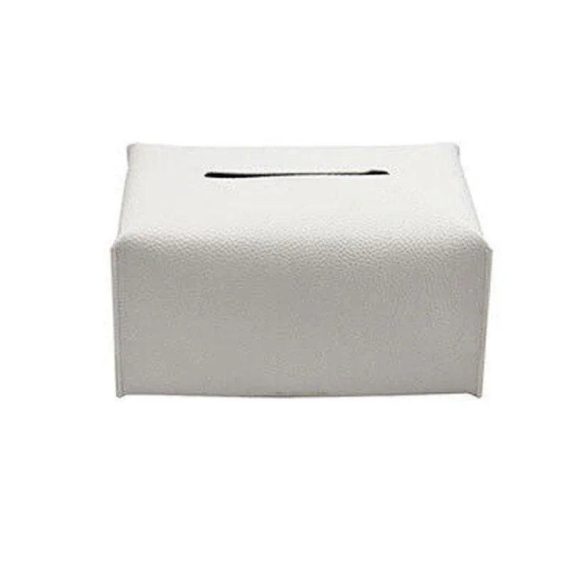 Large Size Tissue Box Dispenser Paper Holder Napkin Case Pu Leather Cover - White