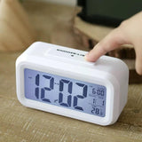 Digital Bedside Led Snooze Alarm Clock Time Temperature Day/Night Desktop Clock - White - Side View
