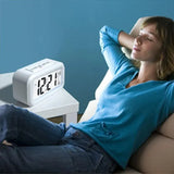 Digital Bedside Led Snooze Alarm Clock Time Temperature Day/Night Desktop Clock - White - Top-Down View