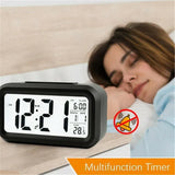 Digital Bedside Led Snooze Alarm Clock Time Temperature Day/Night Desktop Clock - White - Rear View