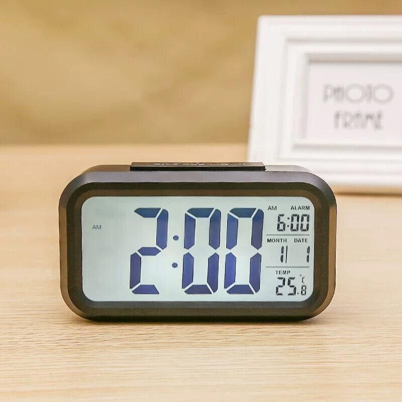 Digital Bedside Led Snooze Alarm Clock Time Temperature Day/Night Desktop Clock - White