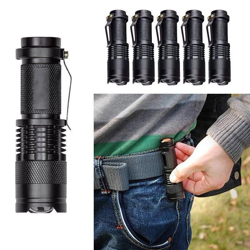 5/10x Mini Q5 LED Flashlight Torch Adjustable Focus Zoom Light Lamp 1200LM - 5PCS