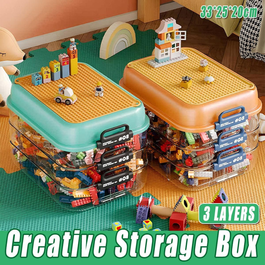 3-Layer Stackable Storage Box for Building Blocks Toy Organizer with Sorting Trays - Green