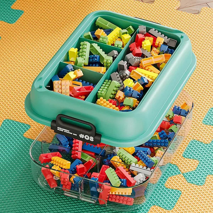 3-Layer Stackable Storage Box for Building Blocks Toy Organizer with Sorting Trays - Green