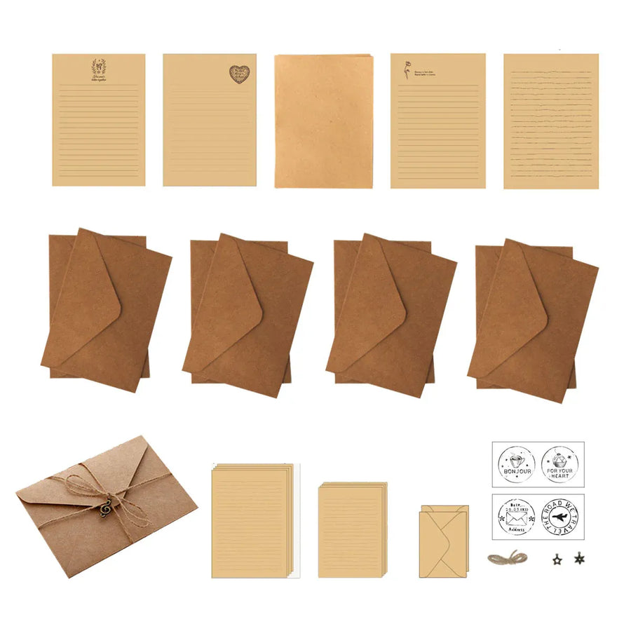 5 Set Vintage Cowhide Letter Paper Envelope Stationery Writing Set for Gifts - 1