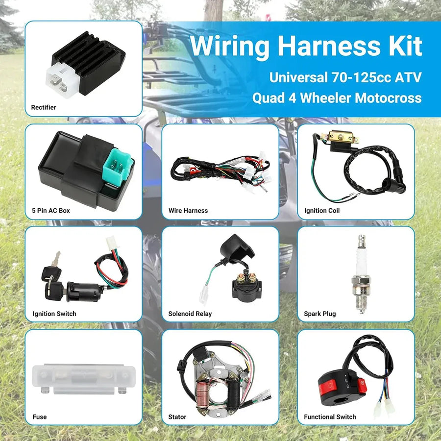 50–110CC 4 Stroke ATV Motorcycle Wiring Harness Kit CDI Ignition System Non GY6