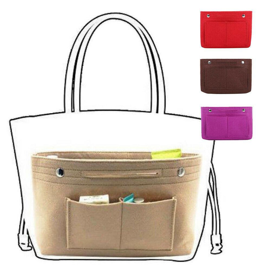 Travel Organiser Handbag Felt Bag Tote Insert Liner Purse Pouch Women 25*16*9Cm - Light Grey