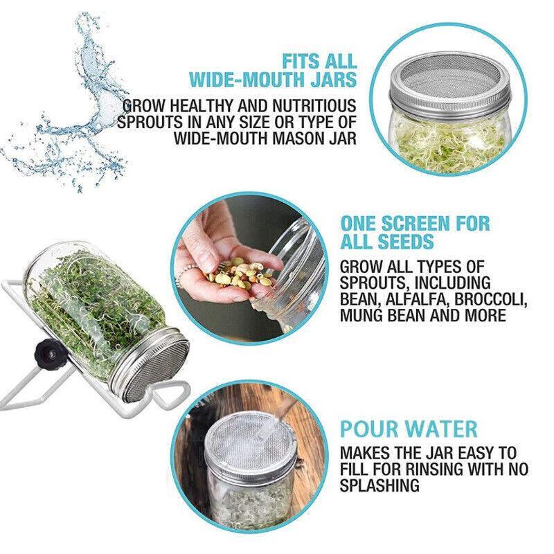 Seed Sprouting Lids Tools Strainer Screen Kits For Wide Mouth Mason Canning Jar - 1SET