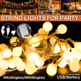 Bulb Ball Fairy String Strips Lights Home Garden Lamp Halloween Xmas Party - 3M Battery (not included)