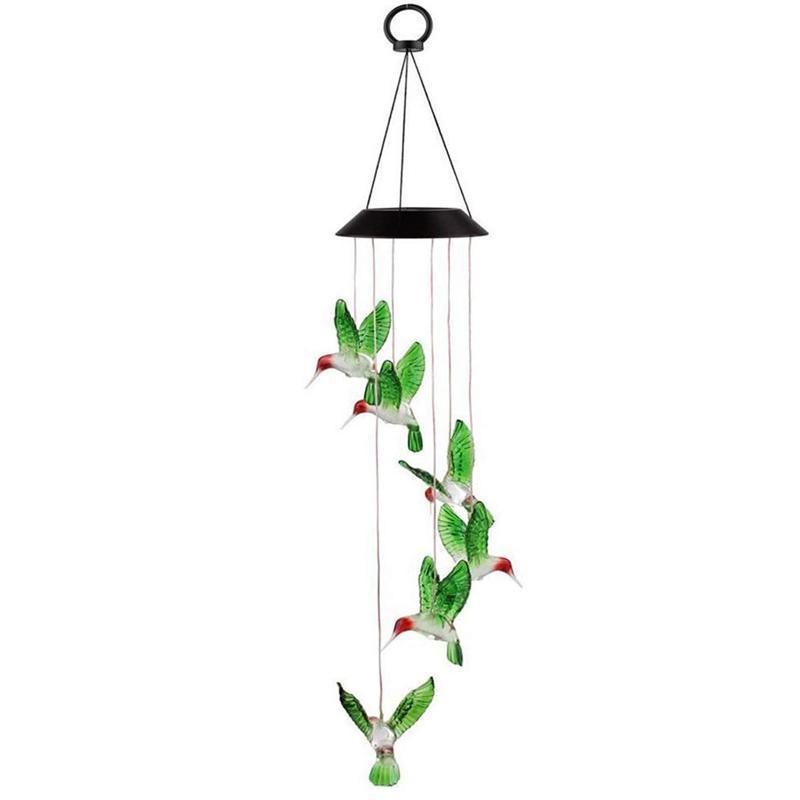 Wind Chimes Solar Powered Led Lights Changing Hanging Garden Yard Outdoor Decor - Hummingbird