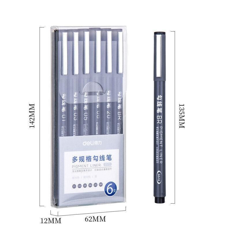 6 Pcs Set 6 Sizes Micro Pen Fineliner Ink Pens Waterproof Fine Point Line Black