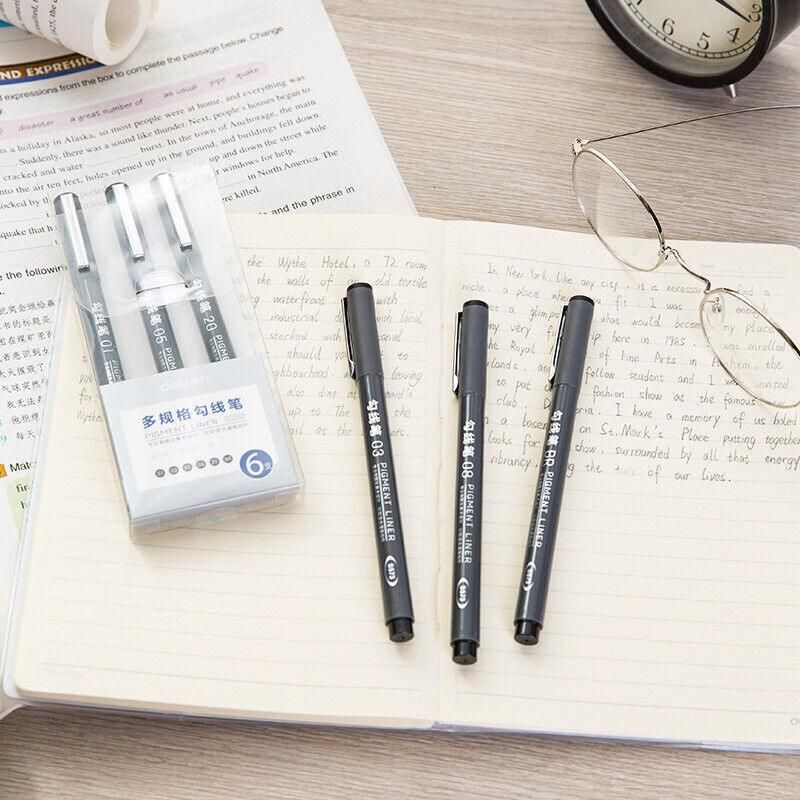 6 Pcs Set 6 Sizes Micro Pen Fineliner Ink Pens Waterproof Fine Point Line Black