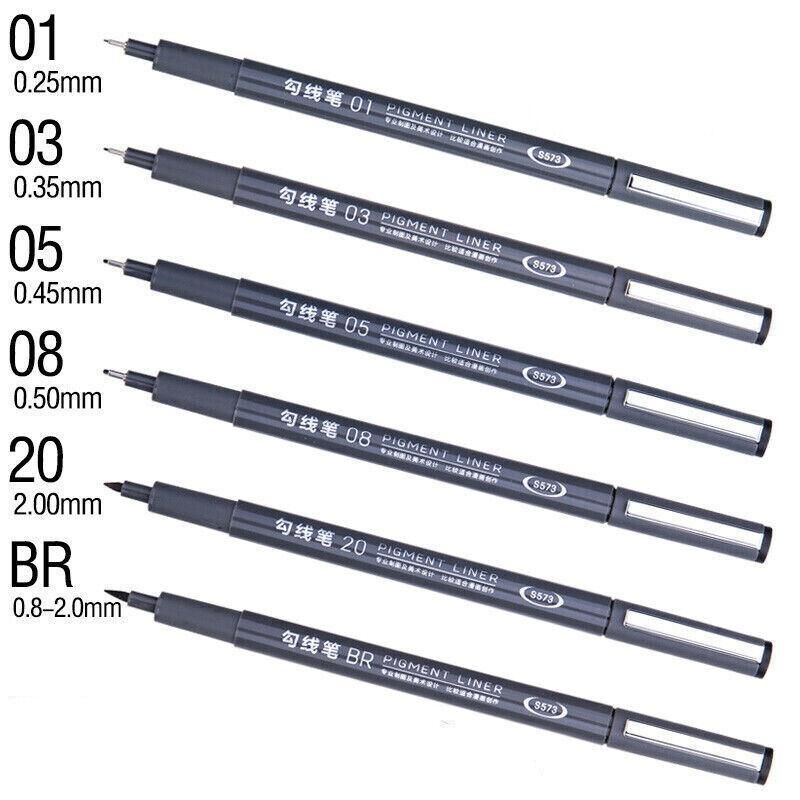 6 Pcs Set 6 Sizes Micro Pen Fineliner Ink Pens Waterproof Fine Point Line Black