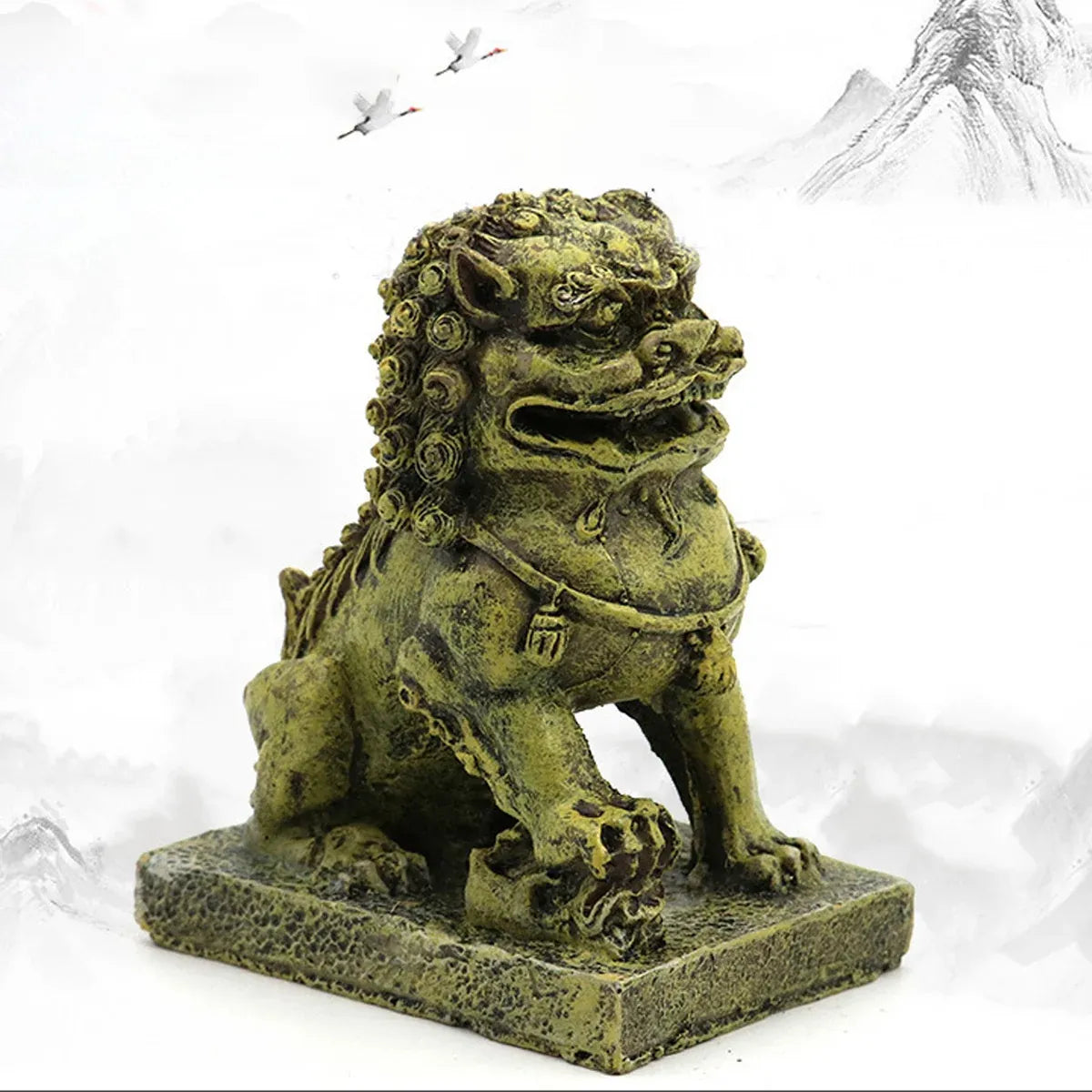 Resin Guardian Lion Statue Ornament Aquarium Decor Fish Tank Desktop Display