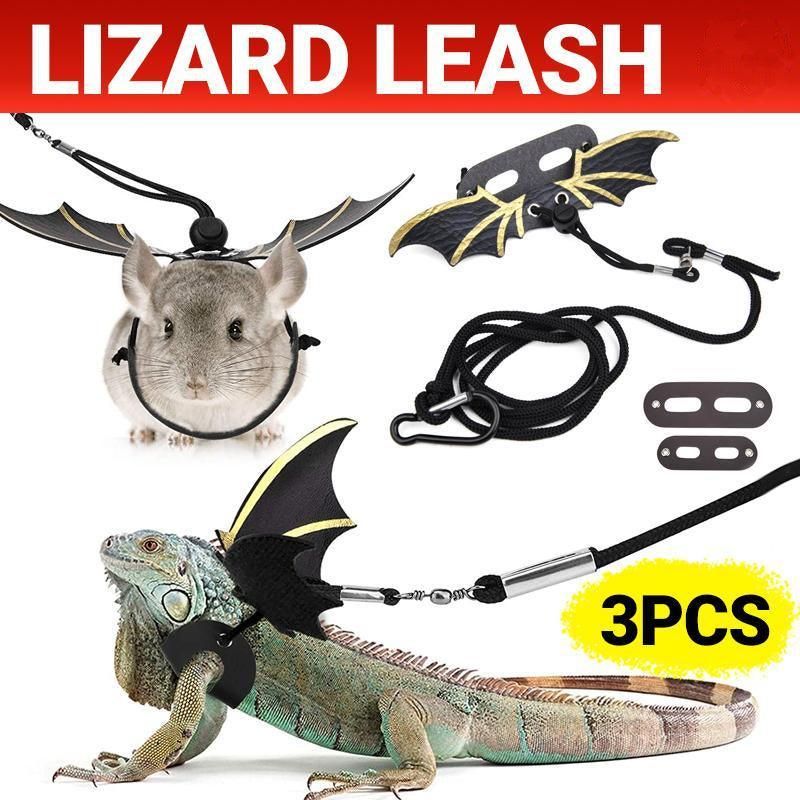 Lizard Harness Leash with Bat Wings Adjustable Reptile Lead for Bearded Dragons