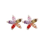 Colourful Petal Zircon Earrings Silver Ladies Wedding Party Christmas Gift - Front View