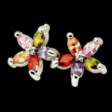 Colourful Petal Zircon Earrings Silver Ladies Wedding Party Christmas Gift - Side View