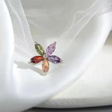 Colourful Petal Zircon Earrings Silver Ladies Wedding Party Christmas Gift - 45-Degree Angle
