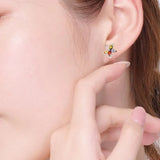 Colourful Petal Zircon Earrings Silver Ladies Wedding Party Christmas Gift - Extra Image