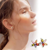 Colourful Petal Zircon Earrings Silver Ladies Wedding Party Christmas Gift - Extra Image