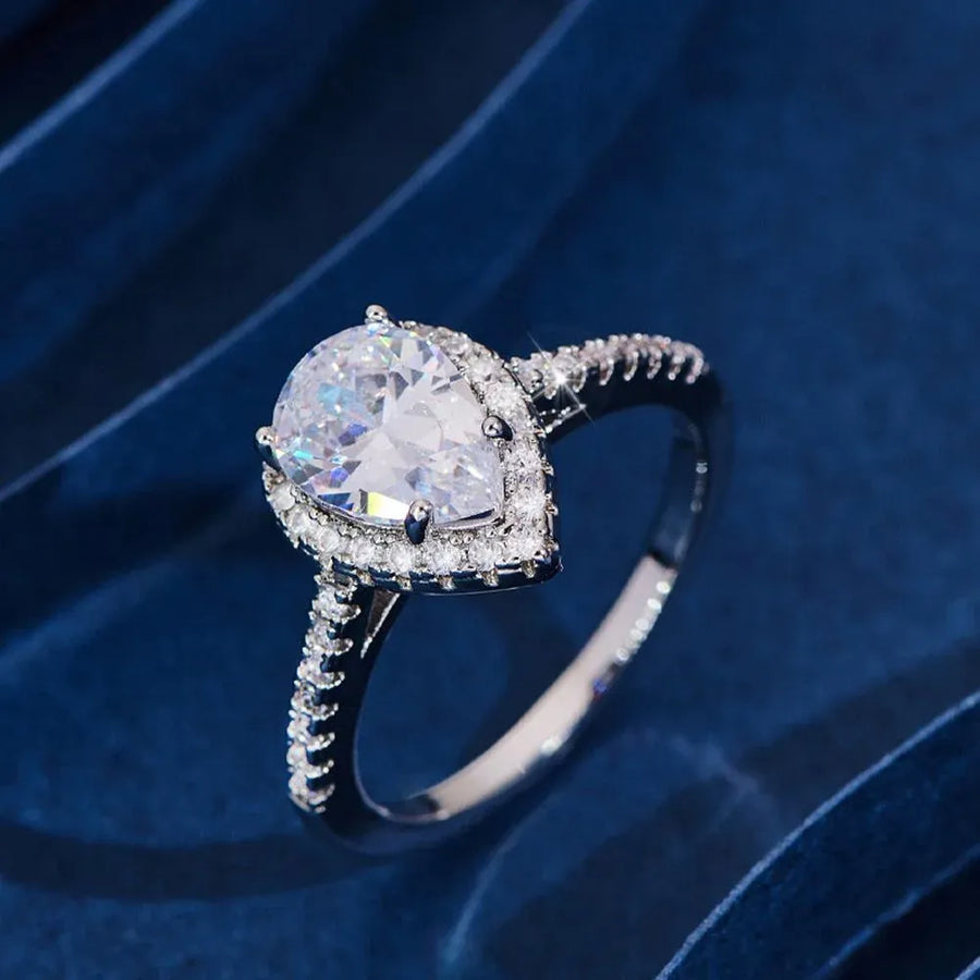 Sparkling Pear Shaped Zircon Cluster Ring Pear Shape Engagement Women Gift - 6