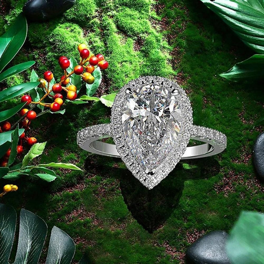 Sparkling Pear Shaped Zircon Cluster Ring Pear Shape Engagement Women Gift - 7