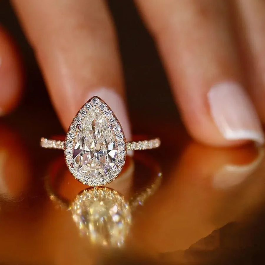 Sparkling Pear Shaped Zircon Cluster Ring Pear Shape Engagement Women Gift - 8