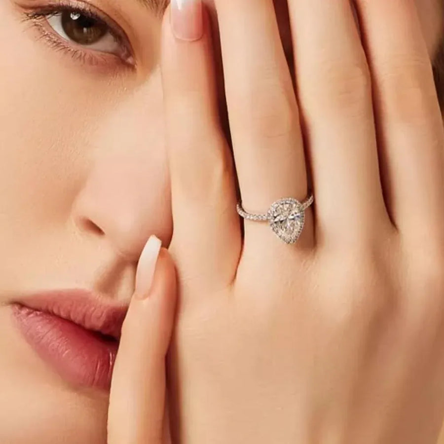 Sparkling Pear Shaped Zircon Cluster Ring Pear Shape Engagement Women Gift - 8