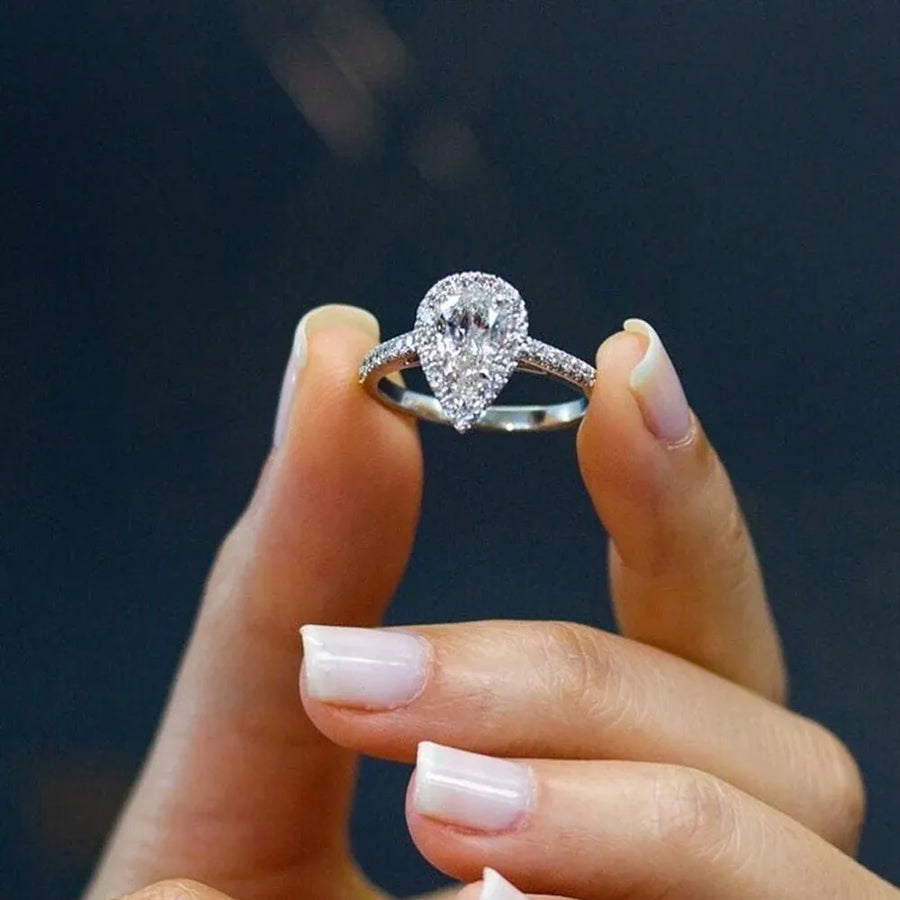 Sparkling Pear Shaped Zircon Cluster Ring Pear Shape Engagement Women Gift - 9