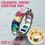 Rainbow Zircon Gemstone Ring Women's Stainless Steel Colourful Ring Size 6-10 - Silver-Multicolor-6