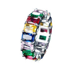 Rainbow Zircon Gemstone Ring Women's Stainless Steel Colourful Ring Size 6-10 - Silver-Multicolor-7