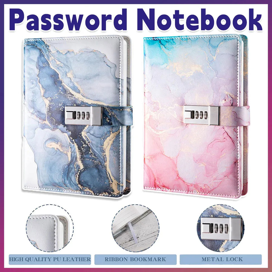 Password Book Notebook Planner Lockable Diary Journal for Office School Personal - Blue