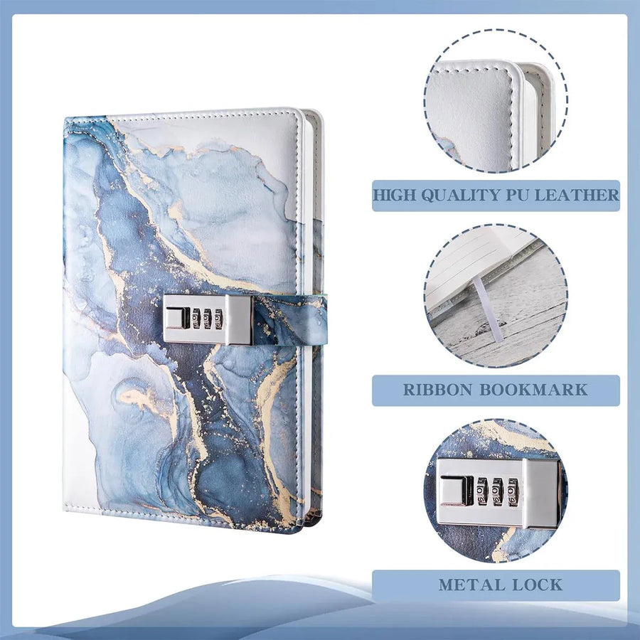 Password Book Notebook Planner Lockable Diary Journal for Office School Personal - Blue