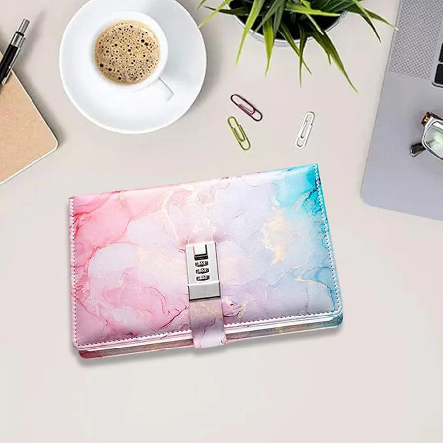 Password Book Notebook Planner Lockable Diary Journal for Office School Personal - Blue