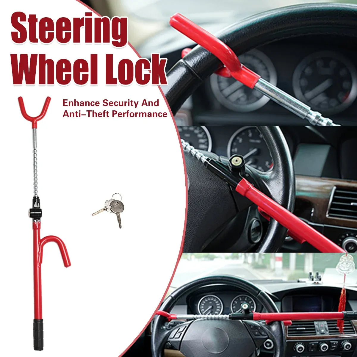 Adjustable Car Steering Wheel Lock Anti Theft Security Bar