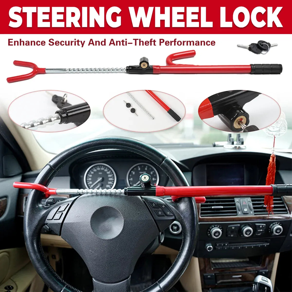 Adjustable Car Steering Wheel Lock Anti Theft Security Bar