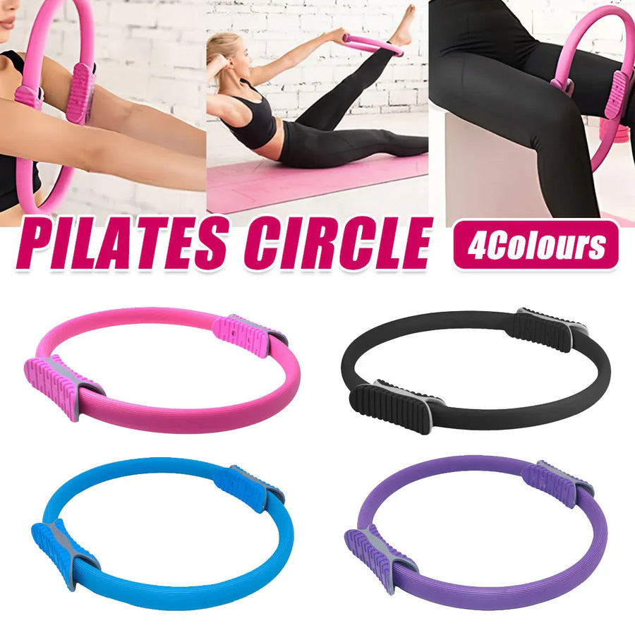 Multicolor Yoga Circle Crescent Handle Pilates Ring for Body Toning Exercise - Black