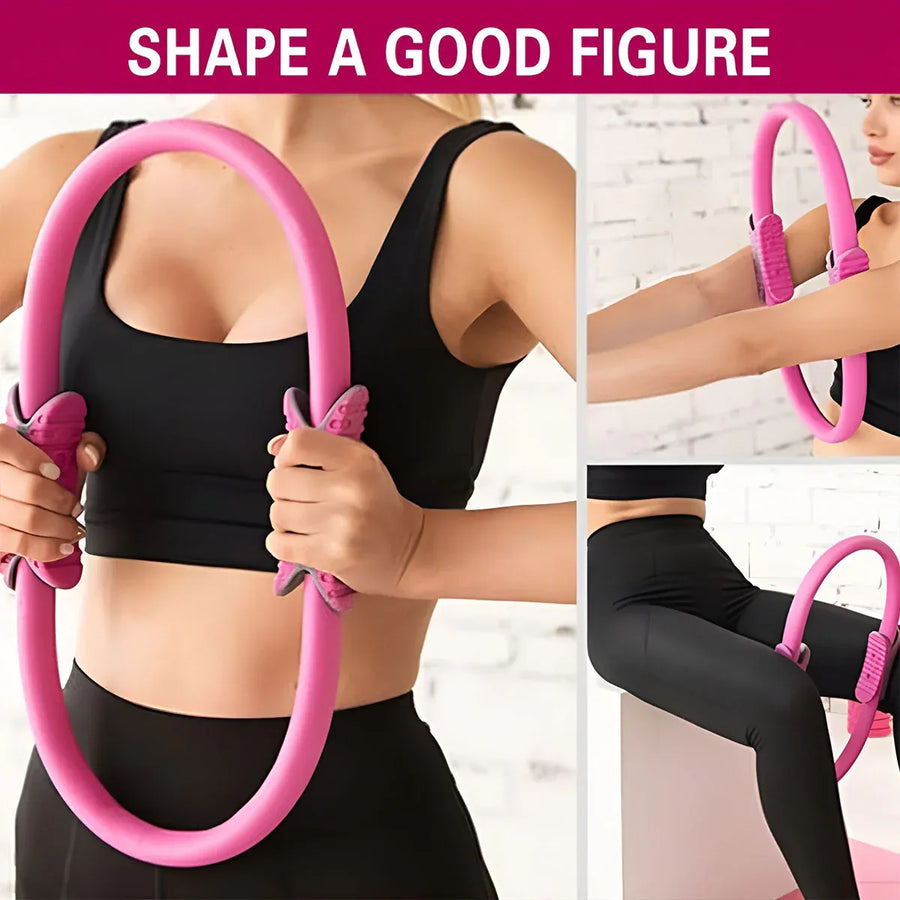 Multicolor Yoga Circle Crescent Handle Pilates Ring for Body Toning Exercise - Black