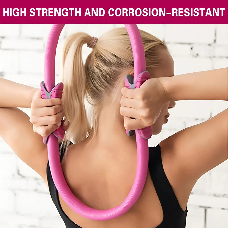 Multicolor Yoga Circle Crescent Handle Pilates Ring for Body Toning Exercise - Black