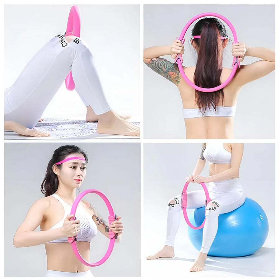 Multicolor Yoga Circle Crescent Handle Pilates Ring for Body Toning Exercise - Black