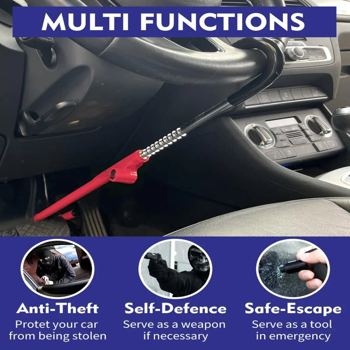 Multifunctional Car Steering Wheel Lock Anti-Theft Vehicle Security